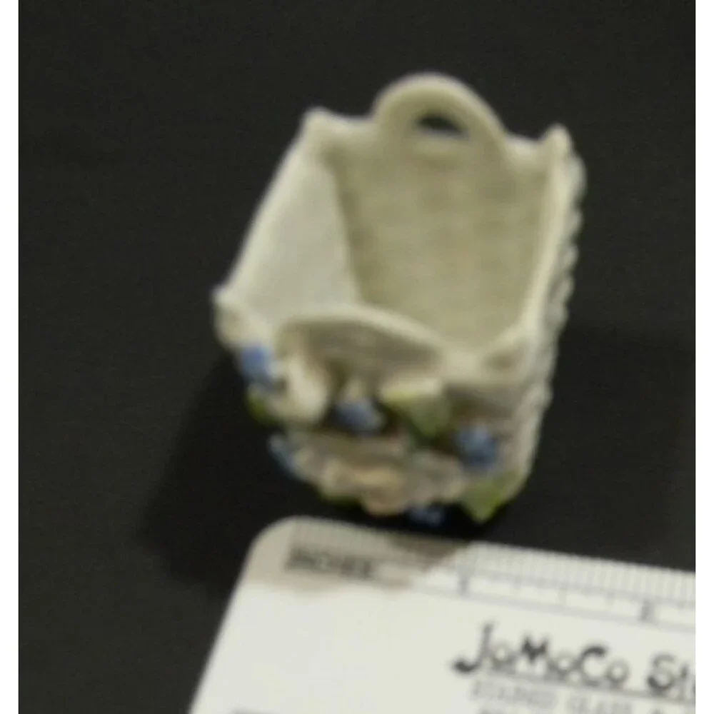 Vintage Mini Porcelain Basket Made In Germany Roses Blue Flowers